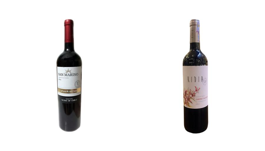 Các chai rượu vang Chile San Marino và Kidia Classic