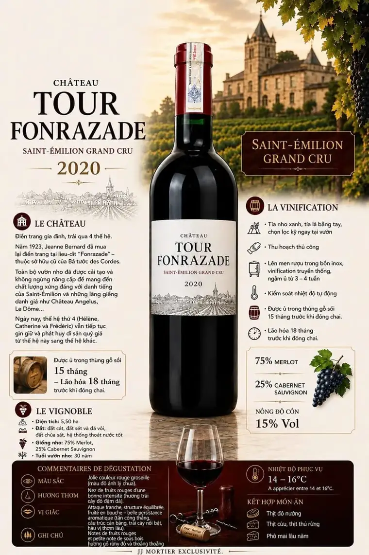 Rượu Vang Pháp Château Tour Fonrazade Saint-Émilion Grand Cru 2020 1 Thông tin chi tiết rượu vang Château Tour Fonrazade 2020